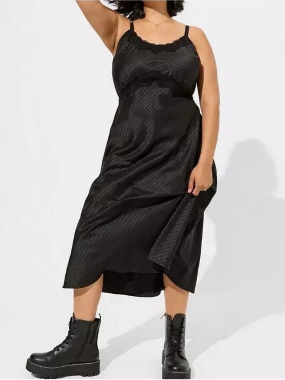 Torrid Black Jacquard Lace Trim Slip Cami Maxi Dress Plus Size 2X